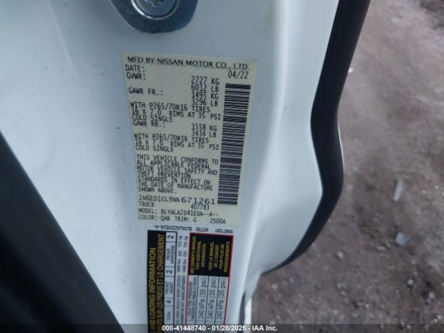 1N6ED1CL9NN671261 Nissan Frontier King Cab S 4x2