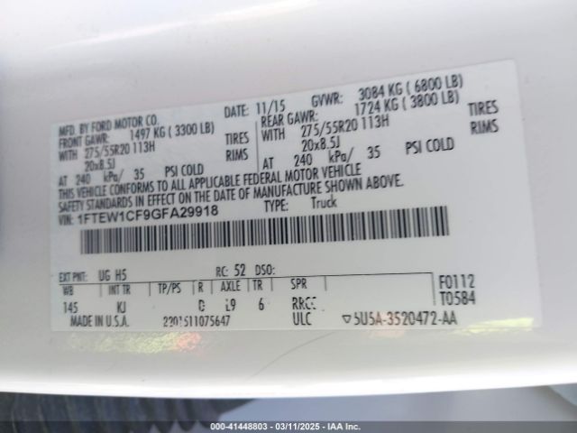 1FTEW1CF9GFA29918 Ford F-150 King Ranch