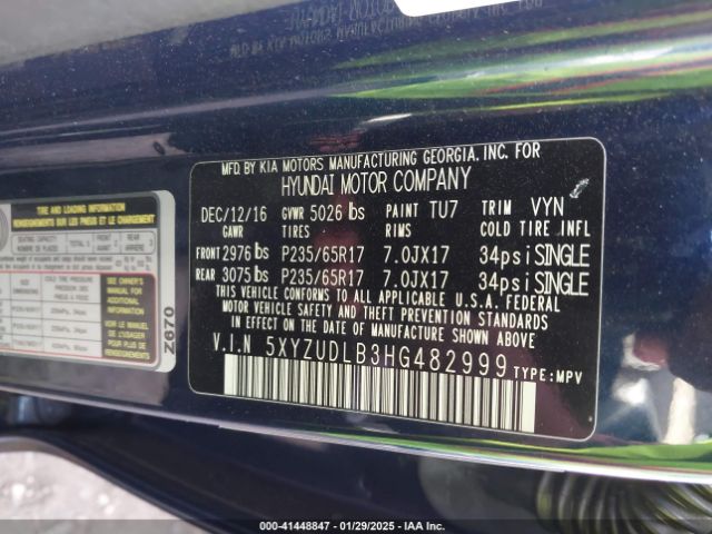 5XYZUDLB3HG482999 Hyundai Santa Fe Sport 2.4l