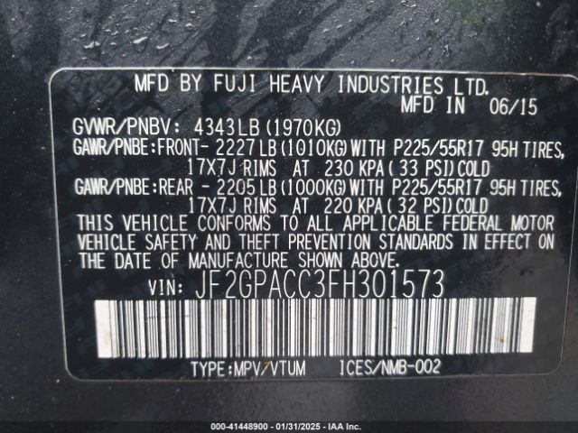 JF2GPACC3FH301573 Subaru Xv Crosstrek 2.0i Premium