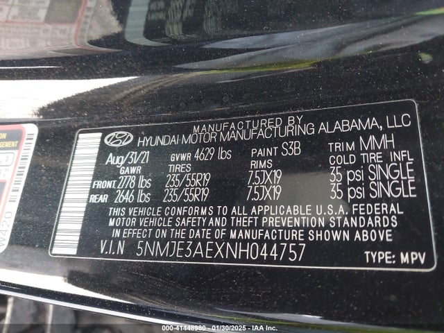 5NMJE3AEXNH044757 Hyundai Tucson Limited