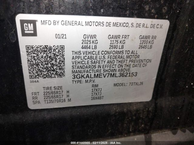 3GKALMEV7ML362153 GMC Terrain Fwd Sle