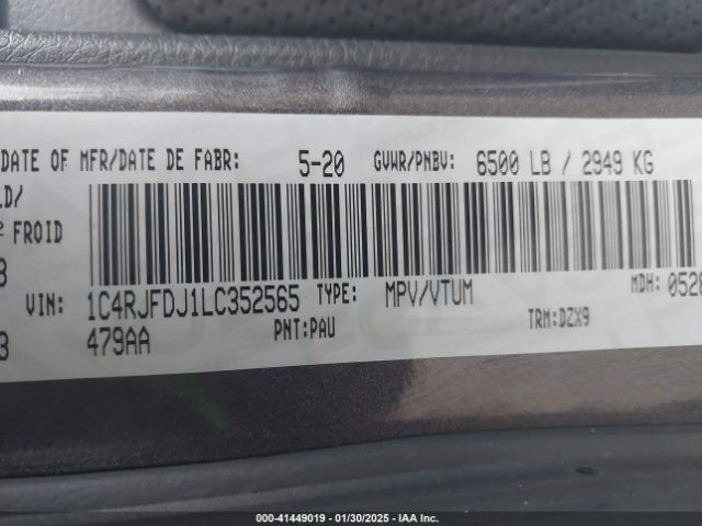 2020 JEEP GRAND CHEROKEE 1C4RJFDJ1LC352565 Photo 8