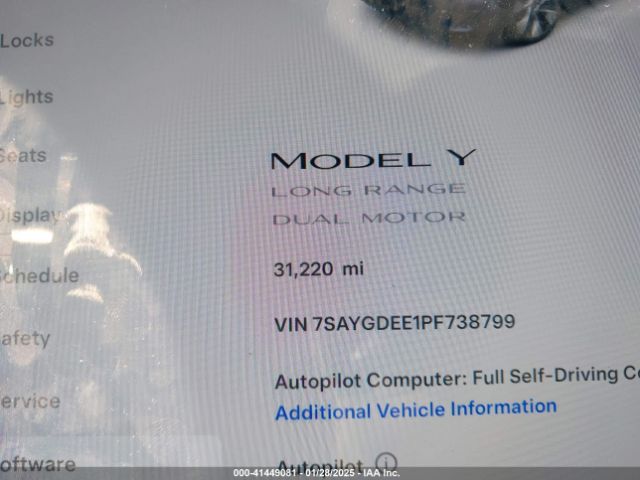 7SAYGDEE1PF738799 Tesla Model Y Awd/long Range Dual Motor All-wheel Drive