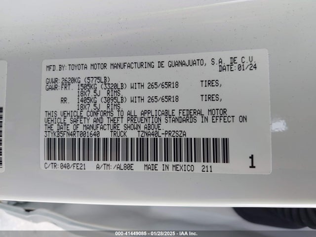 3TYKB5FN4RT001640 Toyota t24a-fts