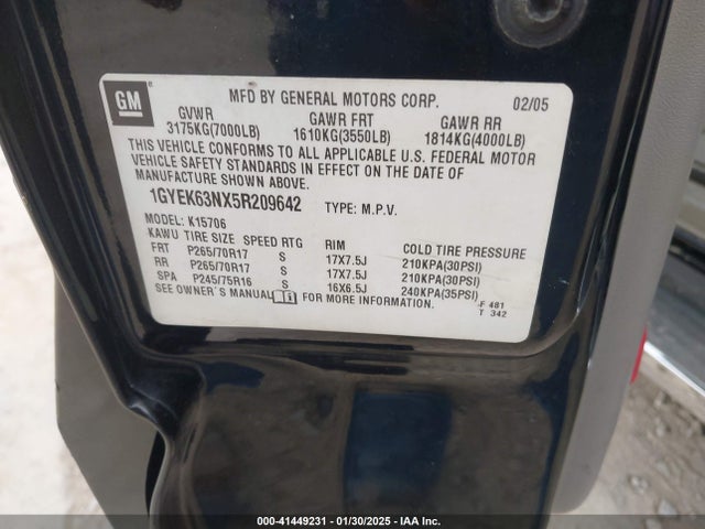 2005 CADILLAC ESCALADE 1GYEK63NX5R209642 Photo 8