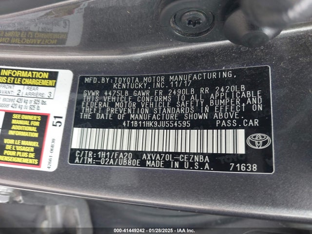4T1B11HK9JU554595 Toyota CAMRY LE