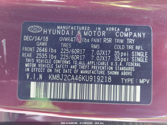 2019 HYUNDAI TUCSON KM8J2CA46KU919218 Photo 8