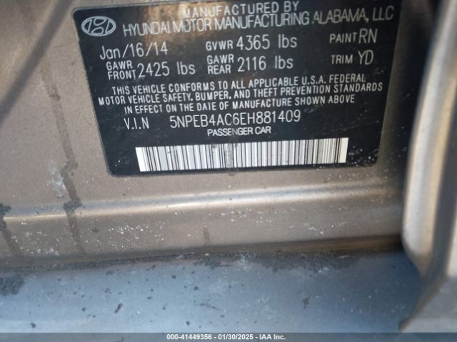 5NPEB4AC6EH881409 Hyundai SONATA GLS