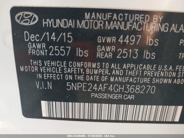 Hyundai SONATA SE 2016 5NPE24AF4GH368270 Image 9