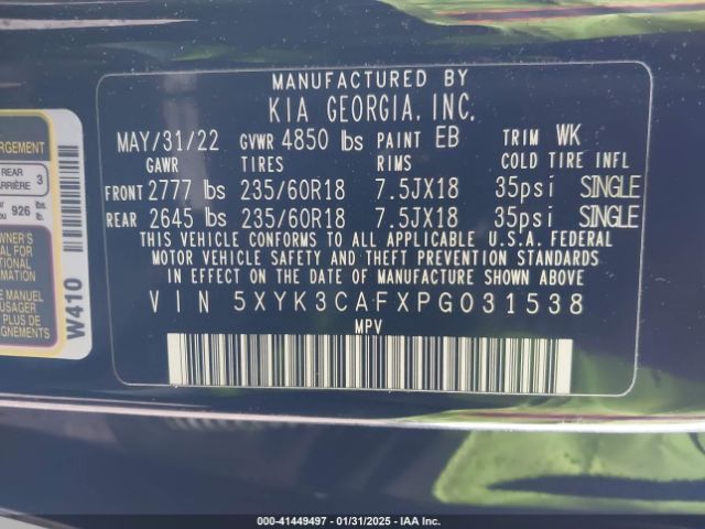 5XYK3CAFXPG031538 KIA Sportage Ex