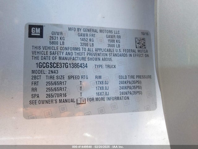 1GCGSCE37G1386434 Chevrolet Colorado Lt