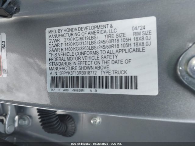 5FPYK3F13RB018772 Honda Ridgeline Sport