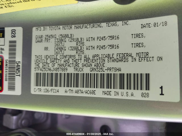 5TFAZ5CN6JX057889 Toyota Tacoma Sr5 V6