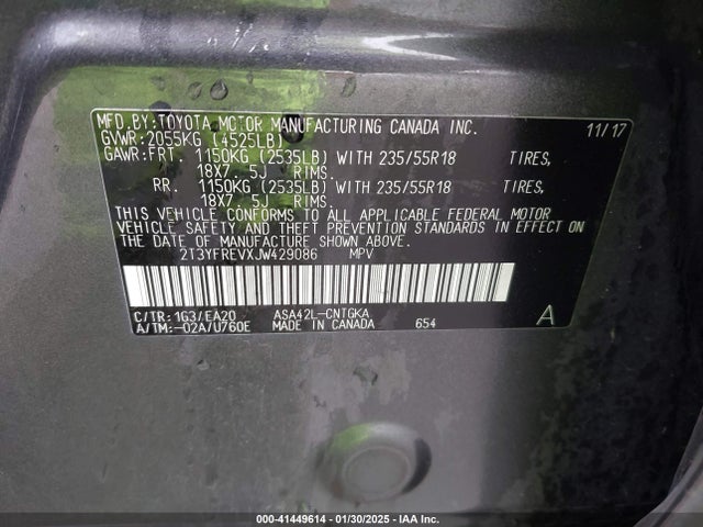 2T3YFREVXJW429086 Toyota Rav4 Limited