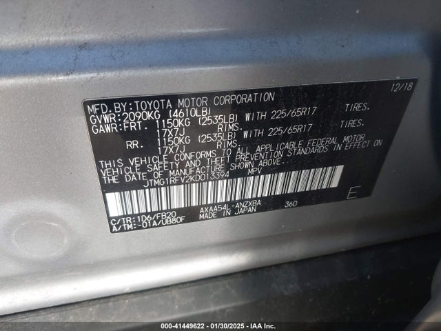 JTMG1RFV2KD013394 Toyota RAV4 LE