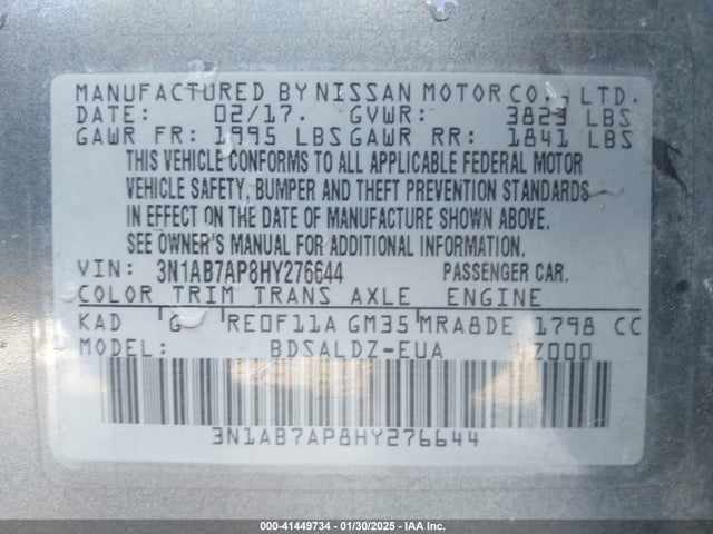 3N1AB7AP8HY276644 Nissan SENTRA SV