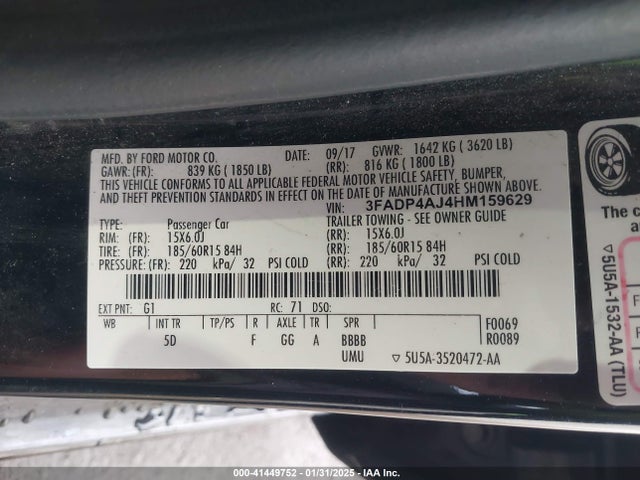 3FADP4AJ4HM159629 Ford 1.6l ti-vct premium fuel
