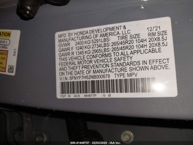 5FNYF7H52NB000679 Honda Passport 2wd Ex-l