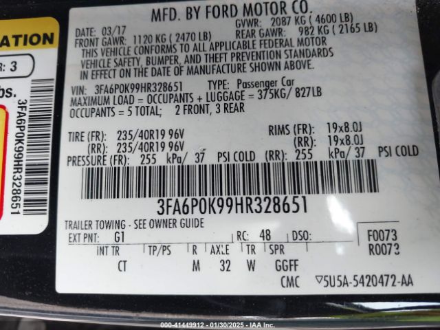3FA6P0K99HR328651 Ford Fusion Titanium