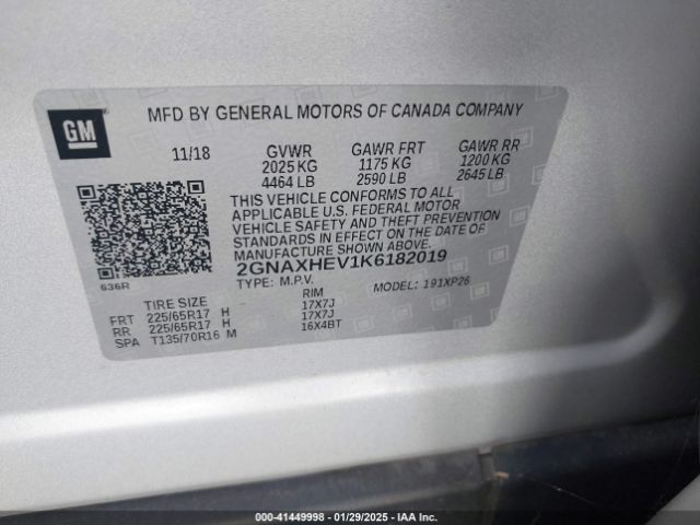 2GNAXHEV1K6182019 Chevrolet lyx - direct injection, vvt, fgt, turbo, alum, gen1