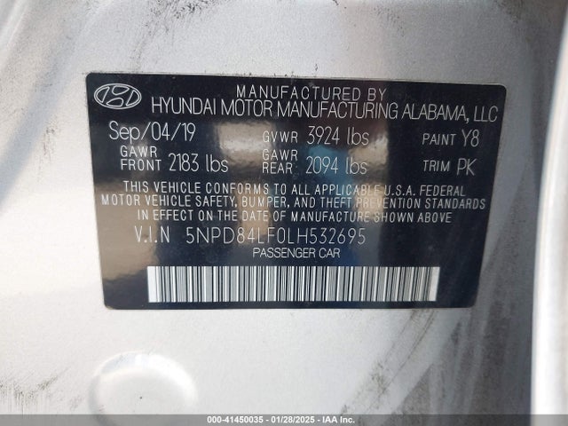 5NPD84LF0LH532695 Hyundai ELANTRA SEL