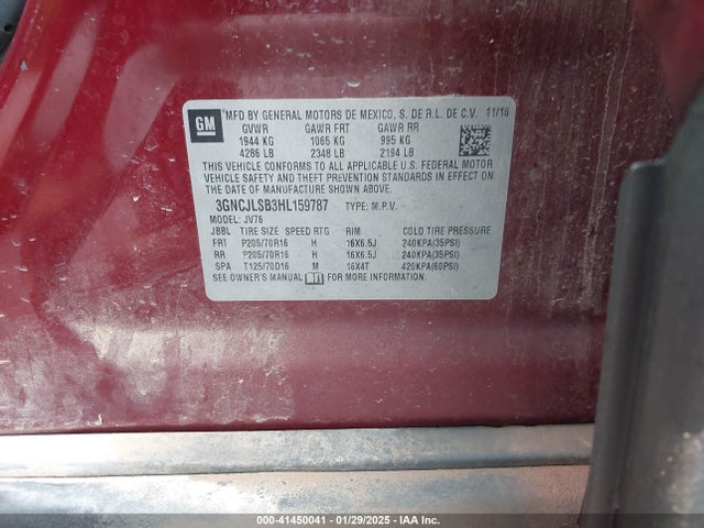 3GNCJLSB3HL159787 Chevrolet Trax Lt