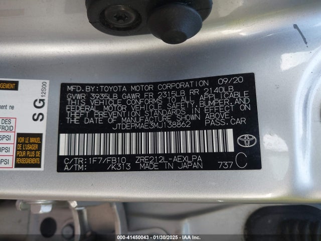 JTDEPMAE3MJ138862 Toyota COROLLA LE