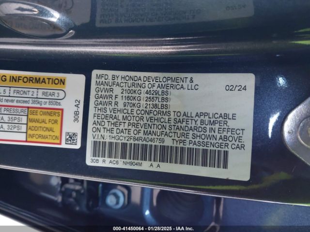 1HGCY2F84RA046759 Honda Accord Hybrid Touring