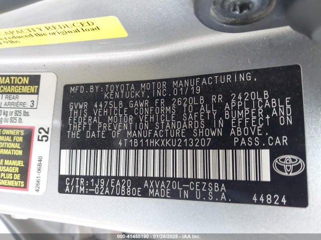 4T1B11HKXKU213207 Toyota CAMRY SE