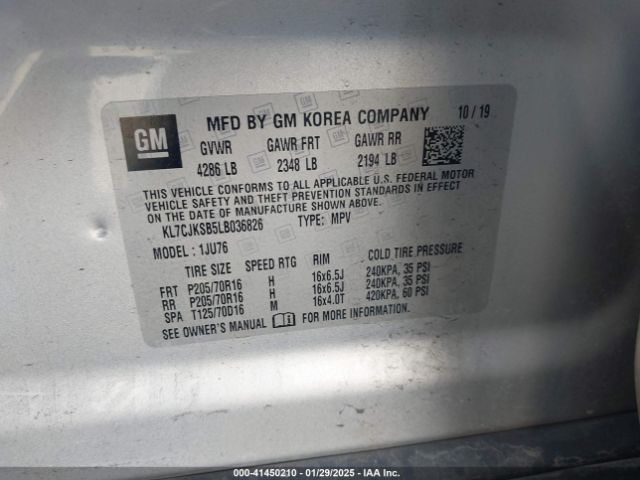 KL7CJKSB5LB036826 Chevrolet Trax Fwd Ls