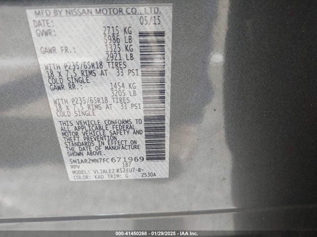 Nissan Pathfinder Sv 2015 5N1AR2MN7FC671969 Image 9