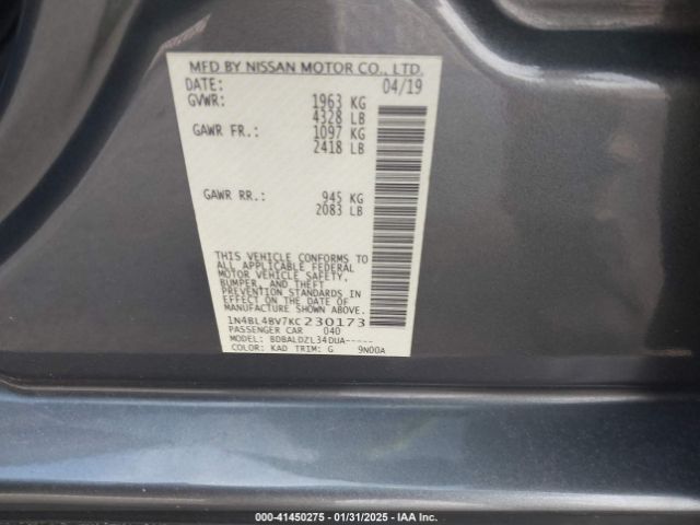 1N4BL4BV7KC230173 Nissan Altima 2.5 S