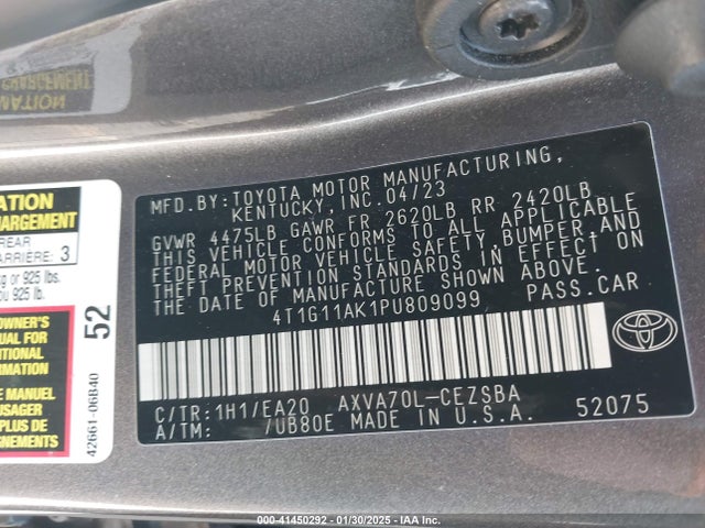 4T1G11AK1PU809099 Toyota CAMRY SE
