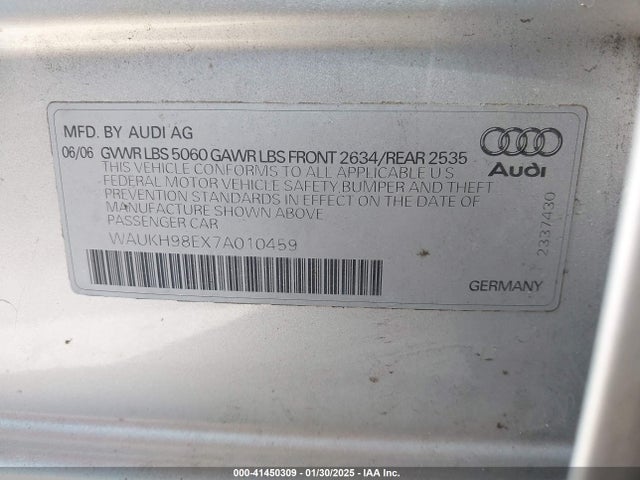 2007 AUDI A4 WAUKH98EX7A010459 Photo 8