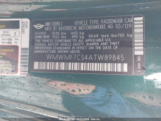2010 MINI COOPER S WMWMF7C54ATW89845 Photo 8