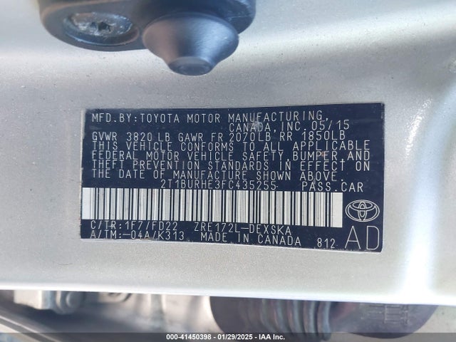 2T1BURHE3FC435255 Toyota Corolla S