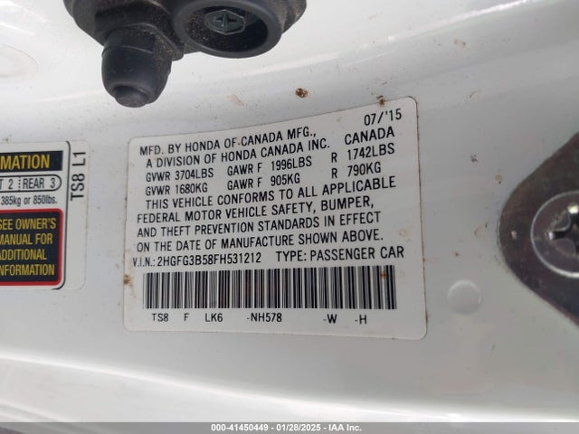 Honda Civic Lx 2015 2HGFG3B58FH531212 Image 9