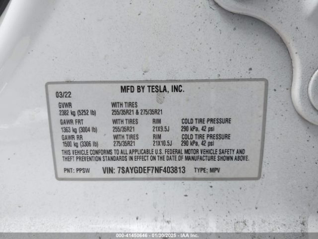 2022 TESLA MODEL Y 7SAYGDEF7NF403813 Photo 8