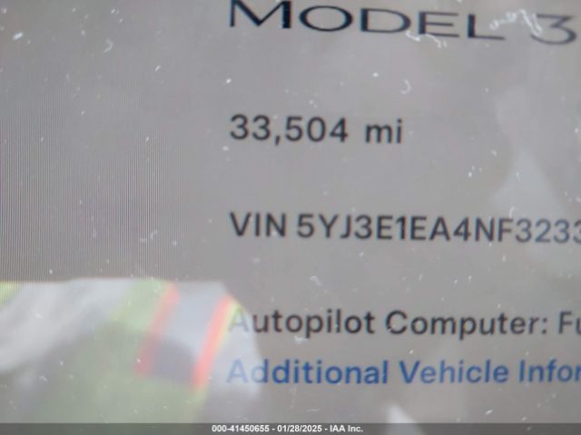 5YJ3E1EA4NF323322 Tesla Model 3 Rear-wheel Drive