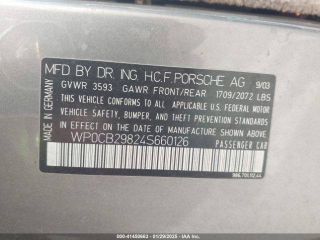 2004 PORSCHE BOXSTER WP0CB29824S660126 Photo 8