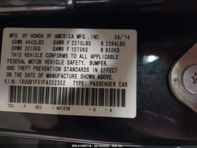 19UUB1F51FA002302 Acura TLX TECH