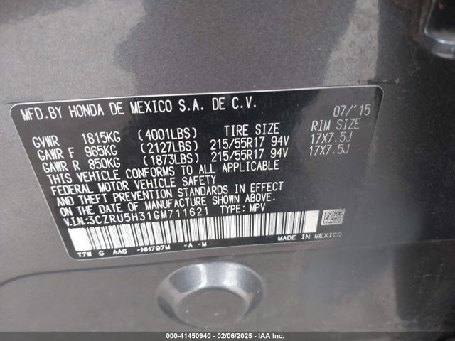 Honda HR-V LX 2016 3CZRU5H31GM711621 Image 9