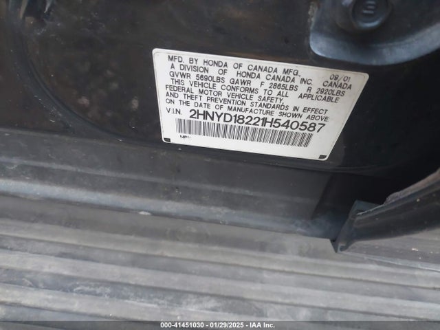 2001 Acura Mdx მანქანა იყიდება აუქციონზე, vin: 2HNYD18221H540587, აუქციონის ნომერი: 41451030