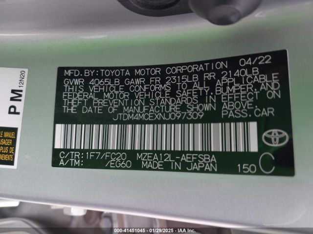 JTDM4MCEXNJ097309 Toyota Corolla Se 6mt