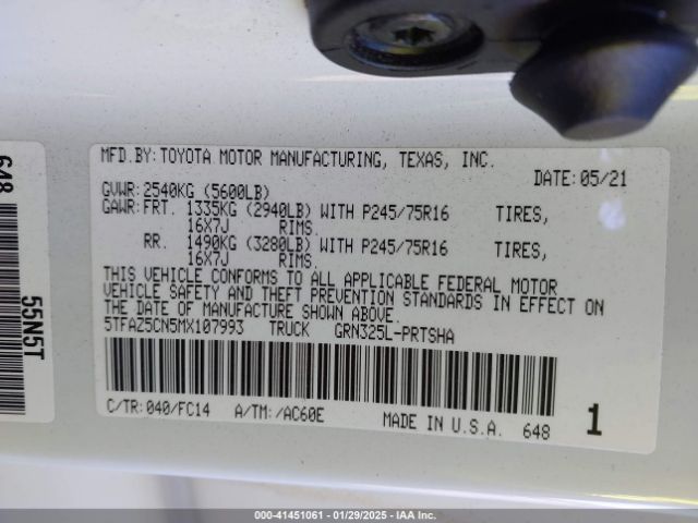 5TFAZ5CN5MX107993 Toyota Tacoma Sr5 V6