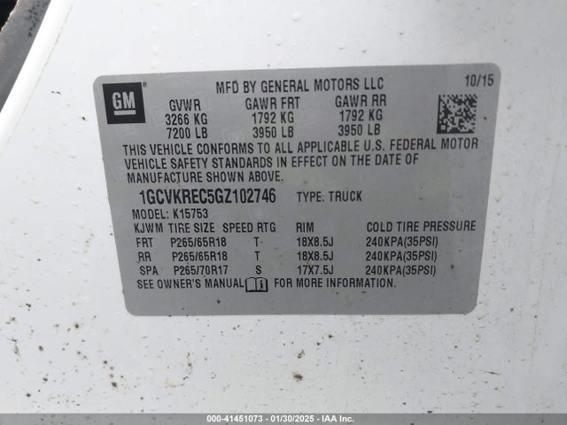1GCVKREC5GZ102746 Chevrolet l83 - sidi, vvt, afm, e85 max, aluminum