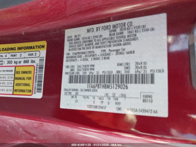 1FA6P8TH8M5129026 Ford Mustang Ecoboost Premium Fastback
