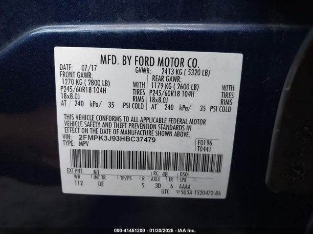Ford EDGE SEL 2017 2FMPK3J93HBC37479 Image 9