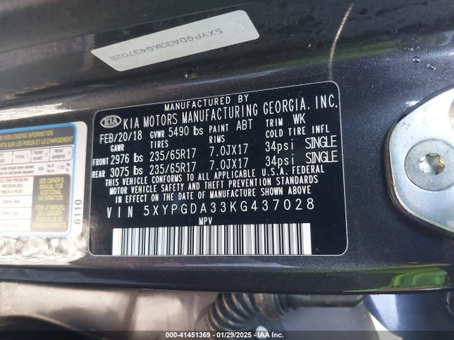 KIA Sorento 2.4l Lx 2019 5XYPGDA33KG437028 Image 9